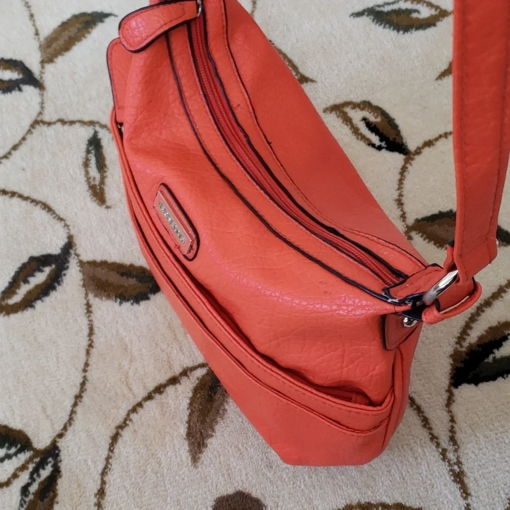 Rosetti Clara Triple Play Crossbody Bag, Faux Pebbled Leather, Orange, Midsize